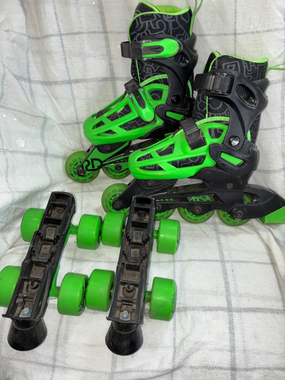 Kids Adjustable Inline Skates with Removable Green Quad Wheels